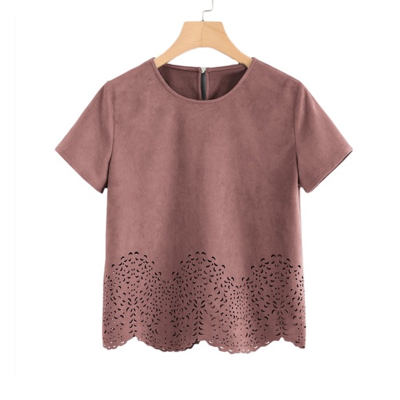 Tops - 1 Left! Spring Faux Suede Mauve Cut Out Tee